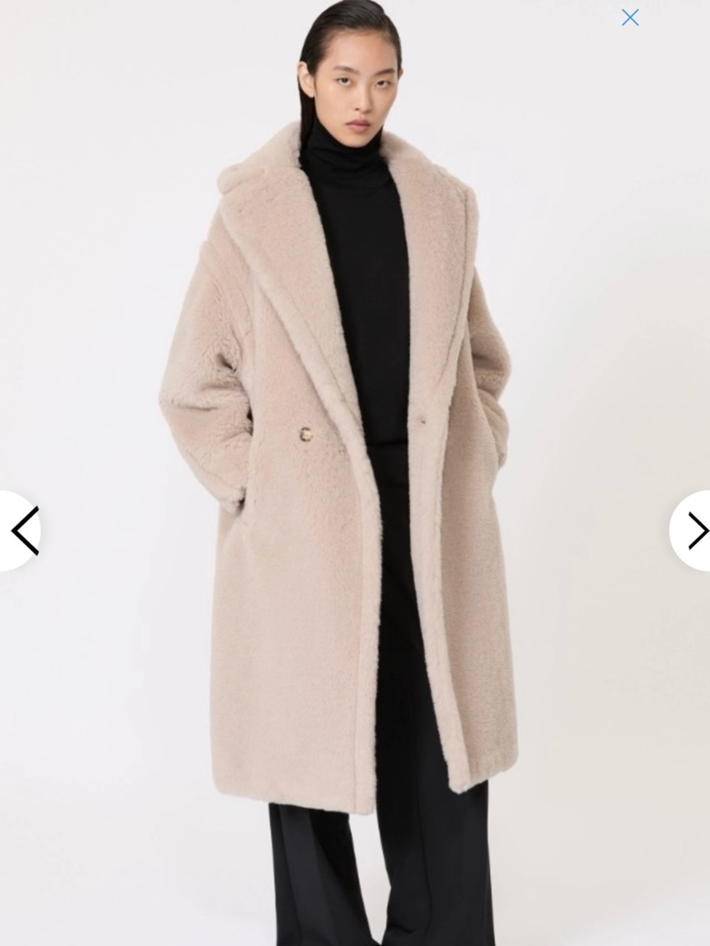 Max Mara Womens Beige Teddy Double-Breasted Wool & Alpaca Long Coat - Picture 2 of 4